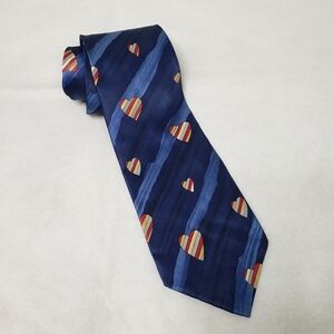 Structure vintage 100% silk tie blue with stripe hearts